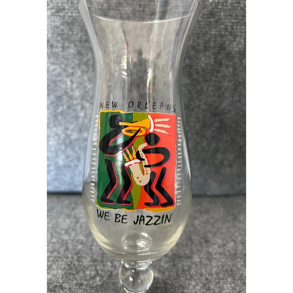 Vintage New Orleans We Be Jazzin Hurricane Glass Souvenir Cocktail Stemware 8in